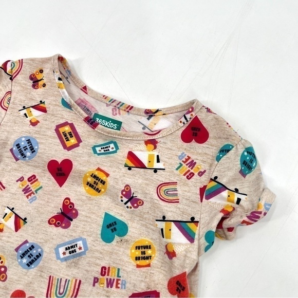 365 KIDS Girl's Tan & Colorful Print Short Sleeve Casual Top Size 4 - Picture 2 of 8